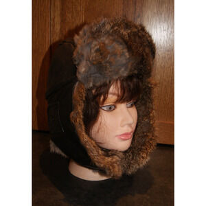 Mad Bomber Vintage Brown Leather Rabbit Fur Trapper Hat Men’s Size M Aviator
